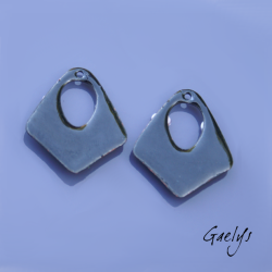 Paire de charm cuivre émaillé pour boucles d'oreille -  vert / rose - style glycine
