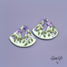 Paire de charm cuivre émaillé pour boucles d'oreille -  vert / violet - éventail - Glycine