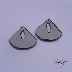 Paire de charm cuivre émaillé pour boucles d'oreille -  vert / violet - éventail - Glycine