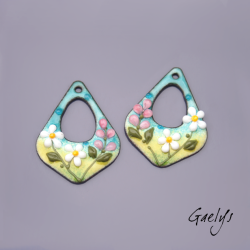 Paire de charm cuivre émaillé pour boucles d'oreille -  vert / bleu turquoise / rose / blanc