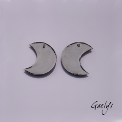 Paire de charm cuivre émaillé pour boucles d'oreille - bleu nuit étoilée  - demi lune - Feuillage