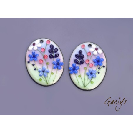Paire de charm cuivre émaillé pour boucles d'oreille - vert jade / violine / bleu pervenche / violet / blanc / prune