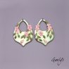 Paire de charm cuivre émaillé pour boucles d'oreille -  vert / rose - style glycine