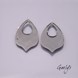 Paire de charm cuivre émaillé pour boucles d'oreille -  vert / rose - style glycine