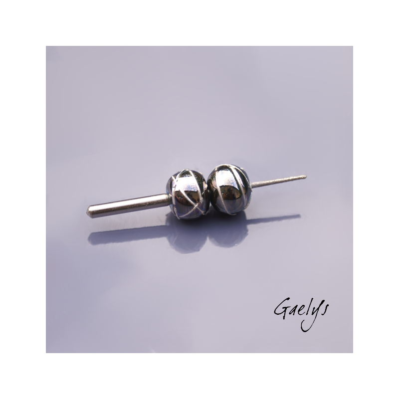 Les pelottes : Perles Lampwork fils d'argent enroulé - duo de perles - fond bleu miroir
