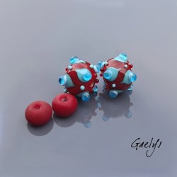 Perles à picots - duo de perles rondelle avec un jeu de points et picots  - rouge / bleu / aqua