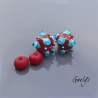 Perles à picots - duo de perles rondelle avec un jeu de points et picots  - rouge / bleu / aqua