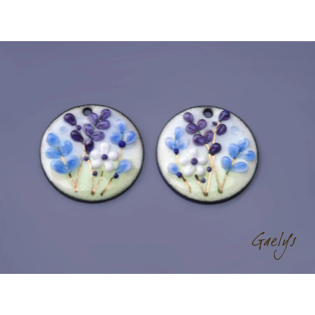 Paire de charm cuivre émaillé pour boucles d'oreille - vert / bleu pâle / bleu pervenche / prune / blanc - cercle - 30 mm