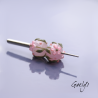 Perles Lampwork à fleurs - duo de perles rondelle  - fond rose translucide  /feuillage / fleurettes roses