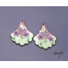 Paire de charm cuivre émaillé pour boucles d'oreille -  vert / violet/ blanc / jaune - éventail en corolle
