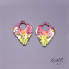 Paire de charm cuivre émaillé pour boucles d'oreille - fond pourpre / vert / pourpre / blanc / jaune
