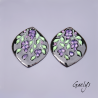 Paire de charm cuivre émaillé pour boucles d'oreille - fond noir / vert doux / violet