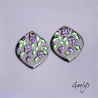 Paire de charm cuivre émaillé pour boucles d'oreille - fond noir / vert doux / violet