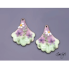 Paire de charm cuivre émaillé pour boucles d'oreille -  vert / violet/ blanc / jaune - éventail en corolle