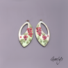 Paire de charm cuivre émaillé pour boucles d'oreille - fond bleu ciel  / vert doux / pourpre - style glycine