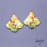Paire de charm cuivre émaillé pour boucles d'oreille - fond jaune / vert / blanc / pourpre