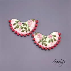 Paire de charm cuivre émaillé pour boucles d'oreille - fond rose  / vert doux / fuschia - Perlé - style glycine