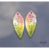 Paire de charm cuivre émaillé pour boucles d'oreille - vert / rose / bleu / blanc / jaune - longue feuille