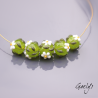 Perles Lampwork à fleurs - set de 5 perles rondelle - fond vert pomme translucide / paquerettes