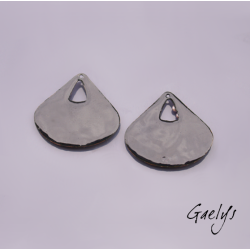 Paire de charm cuivre émaillé pour boucles d'oreille -  vert / violet / blanc - éventail - Glycine