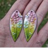 Paire de charm cuivre émaillé pour boucles d'oreille - vert / rose / bleu / blanc / jaune - longue feuille