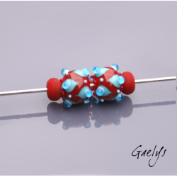 Perles à picots - duo de perles rondelle avec un jeu de points et picots  - rouge / bleu / aqua