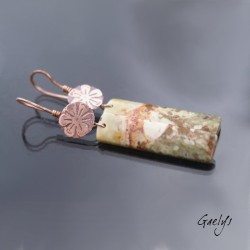Solstice - boucles d'oreille pierre et cuivre - gravure à l'eau forte