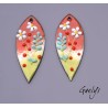 Paire de charm cuivre émaillé pour boucles d'oreille - vert / rouge / bleu  / jaune - longue feuille