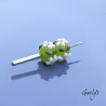 Perles Lampwork à fleurs - duo de perles rondelle  - fond vert translucide  /feuillage / Paquerette
