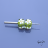 Perles Lampwork à fleurs - duo de perles rondelle  - fond vert translucide  /feuillage / Paquerette