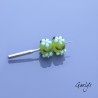 Perles Lampwork à fleurs - duo de perles rondelle  - fond vert translucide  /feuillage / Paquerette