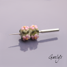 Perles Lampwork à fleurs - duo de perles rondelle  - fond vert d'eau, frits vert transparent /feuillage / fleurettes