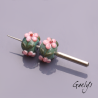 Lampwork Flower Beads - Rondelle Bead Duo - Green-Blue-Green Background / Foliage / Pink Flowers