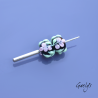 Lampwork Flower Beads - Duo of Round Beads - Flowers - Black Background / Pink Flowers (Wisteria Style), Pale Green Foliage
