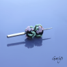 Perles Lampwork à fleurs - duo de perles rondes - fleurs  - fond noir / fleurs rose (style glycine), feuillage vert pâle