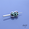 Perles Lampwork à fleurs - duo de perles rondes - fleurs  - fond noir / fleurs rose (style glycine), feuillage vert pâle