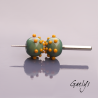 Lampwork beads with sea urchin studs - duo of round beads with dots - red / turquoise blue