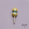 Perles Lampwork à picots oursin - duo de perles rondes avec points - bleu vert / jaune