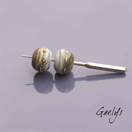 Les Silvered : Perles Lampwork feuille d'argent - duo de perles - fond blue ivory / Silvered ivory - fil d'argent