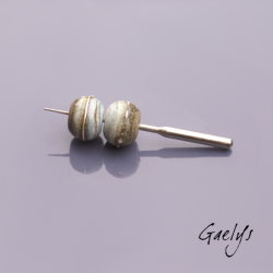 Les Silvered : Perles Lampwork feuille d'argent - duo de perles - fond blue ivory / Silvered ivory - fil d'argent