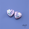 Pair of glass beads for earrings - pink heart flowers - lampwork Gaelys - frosted glass