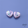 Duo de perle de verre pour BO - coeur rose fleurs - lampwork Gaelys - Verre dépoli