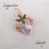 Duo de perle de verre pour BO - coeur rose fleurs - lampwork Gaelys - Verre dépoli