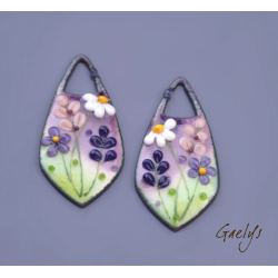 Paire de charm cuivre émaillé pour boucles d'oreille - vert / violet  / mauve / vieux rose / blanc / jaune