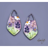 Pair of enameled copper charm earrings - green / purple / mauve / dusty rose / white / yellow