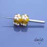 Perles Lampwork à fleurs - duo de perles rondelle  - fond jaune vif /feuillage / Paquerette