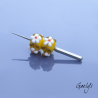 Perles Lampwork à fleurs - duo de perles rondelle  - fond jaune vif /feuillage / Paquerette