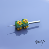 Perles Lampwork à fleurs - duo de perles rondelle  - vert pomme /feuillage / Paquerette jaune