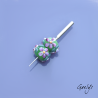 Perles Lampwork à fleurs - duo de perles rondelle  - vert pomme /feuillage / Paquerettes violettes