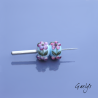 Perles Lampwork à fleurs - duo de perles rondelle  - bleu ciel  / feuillage / Paquerettes violettes